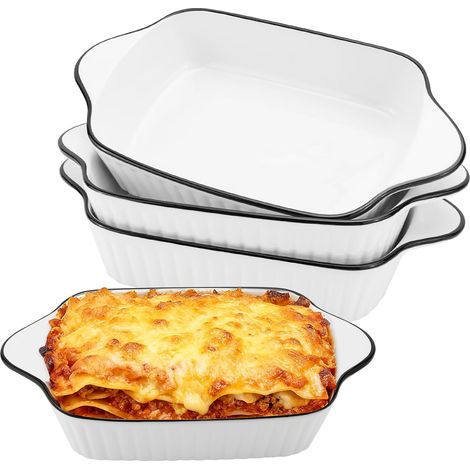 Lot de 4 petits plats à gratin en céramique pour lasagnes, petits plats à gratin pour four, friteuse à air chaud, four à micro-ondes (blanc, 26,5 x 14,5 x 5 cm) (1/5)