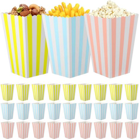 60 boîtes à popcorn colorées à rayures, idéales pour les fêtes à la maison, les carnavals et autres événements. (1/4)