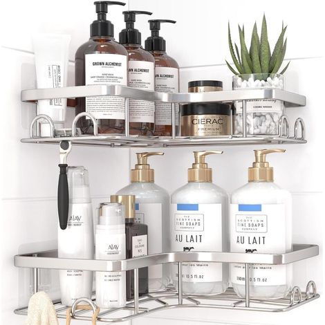 Étagère Douche Sans Perçage Rangement Douche Étagère d’Angle Salle de Bain Argent Lot de 2 8 (1/2)