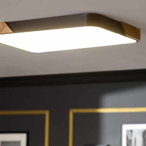 Plafoniera LED 30W Rettangolare Legno e Metallo 625x425 mm CCT Selezionabile Semi-Dari Nero