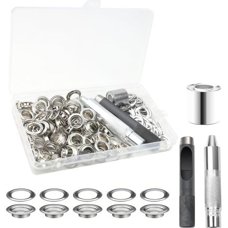 120pcs Kit Outils Pour œIllets - 12mm Metal Ensembles Oeillets Avec 3 PièCes Rondelle PoinçOn Outil, Cuivre Pur Antirouille Trousse à œIllets Outils Pour Couture Toile BâChe Tente De RéParation (1/5)