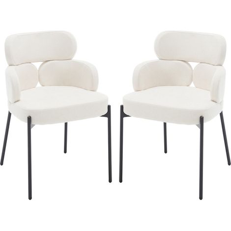 Esszimmerstühle für Küche Wohnzimmer armlos aus Chenille mit Schwarze Metallbeine Beige 2er Set Wahson