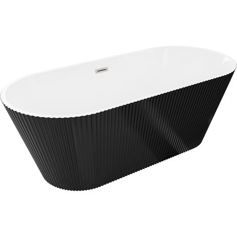 Mexen Yara vasca da bagno autoportante scanalata 170 x 75 cm, bianca/nera, troppopieno nichel spazzolato - 52861707575-97 (1/5)