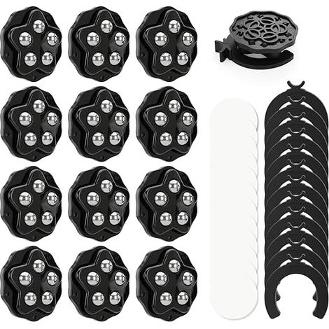 Lot de 12 roulettes plates pour meubles - Petites roulettes pour appareils de cuisine - 360° - Avec patins adhésifs et clips de frein (1/5)