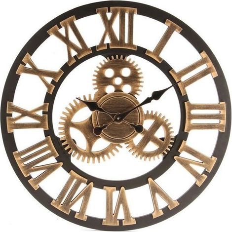Horloge Murale 3D Vintage Gear Grand - Bois - Dcor or - 60 cm (1/2)
