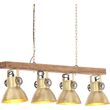 vidaXL Plafonnier industriel Laiton E27 Bois de manguier (1/5)
