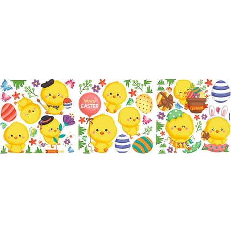 Fröhliche Ostern Fensteraufkleber, Küken-Ei-Wandaufkleber, statische Dekoration für Zuhause und Büro (1/5)