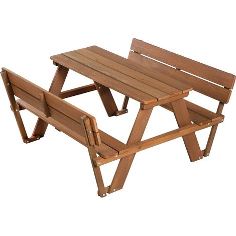 Ensemble de Table et Bancs avec Dossier Picnic for 4 Outdoor+ 4 Places - Bois Massif Résistant aux Intempéries - 89 x 107 cm - Supporte 100 Kg - Teinté en Teck (1/5)