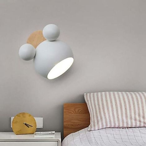 Nordische Wandleuchte, Mickey-Mouse-Wandleuchte aus Aluminium für Kinderzimmer, moderne Innenwandleuchte, E27-Fassung – Farbe: Weiß (1/4)