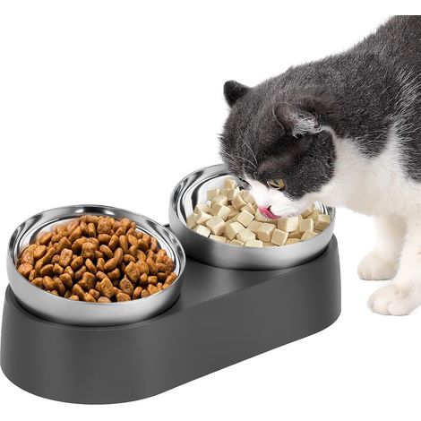 Raised Cat Bowl, Tilted Stand Mat Design Double Bowls (1/5)