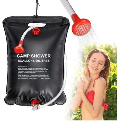Sac de Douche Solaire Portable 20L Camping Chauffage Rapide à 45°C avec Flexible Amovible, Tête Réglable, Pliable pour Randonnée (1/5)