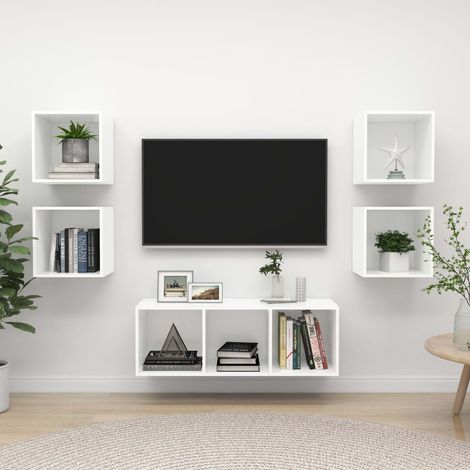5 Piece TV Cabinet Set White Engineered Wood vidaXL (1/5)