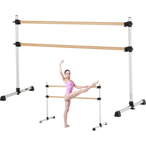 VEVOR Barre a ballet pour maison, double barre de danse en hetre portable et autoportante, 1840 mm, equipement de fitness anti-oscillation reglable en hauteur, pour entrainement deequilibre et Pilates