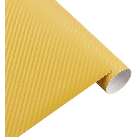 (JAUNE) Film adhésif vinyle imitation fibre de carbone 3D 200 cm x 50 cm pour motos, voitures et autres véhicules - Rouleau de stickers et d'autocollants - Accessoires auto - Personnalisation automobi (1/4)
