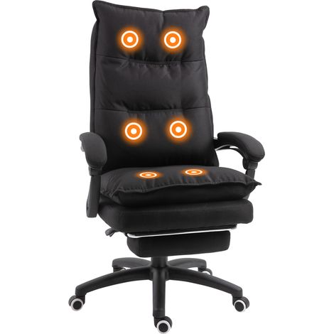 Vinsetto Fauteuil de bureau massant, chaise de bureau, chaise ergonomique avec hauteur réglable, dossier inclinable, repose-pied intégré et télécommande filaire, pivotant à 360°, toile de lin noir