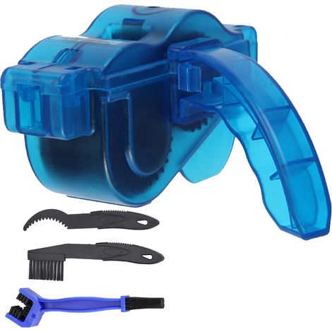 Nettoyeur de chaîne vélo 4 pièces bleu noir, kit brosse PC grandes et petites brosses à poils, outil dégraisseur pour engrenages et chaîne (1/5)