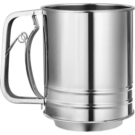 Sollbry Tamiz de harina para hornear, taza de tamiz de harina de acero inoxidable plateado para filtrar harina, cacao en polvo y azúcar en polvo. (1/5)