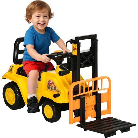 Tracteur à pédales pour enfants 3-4 ans con Remorque e Espace de rangement, 86 x 27,5 x 47,5 cm, jaune e noir