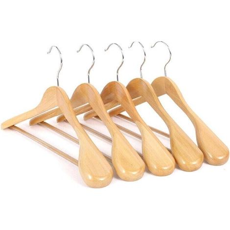 Set di 10 grucce di lusso in legno massello naturale, 44,5 cm, spalle larghe, per cappotti, abiti e giacche, con barra rotonda antirottura (1/4)