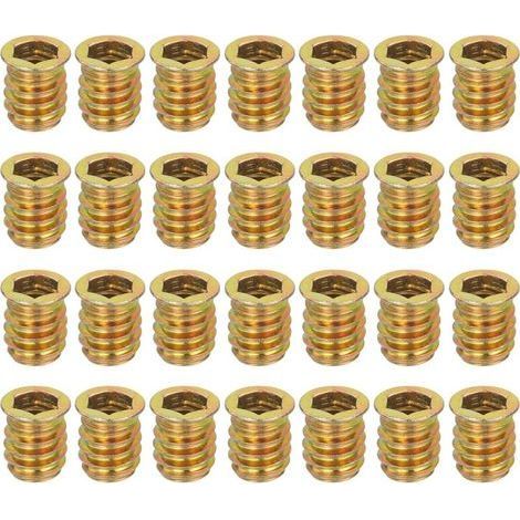 Lot de 28 écrous filetés M10 x 20 mm pour bois – Vis en acier au carbone pour meubles – Écrous de fixation (1/5)