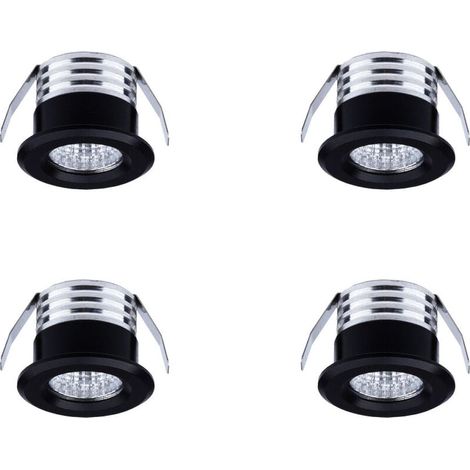 Set de 4 mini focos LED empotrables, 3 W, blanco cálido negro (1/3)
