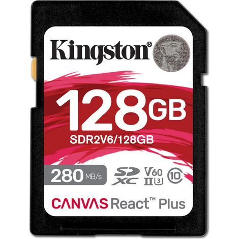 Kingston Technology 128GB Canvas React Plus SDXC UHS-II 280R/100W U3 V60 for Full HD/4K