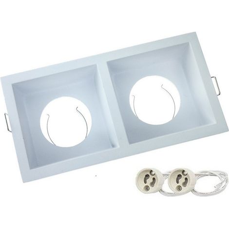 Support Spot Encastrable aluminium Blanc, pour ampoule GU10 x 2 rectangulaire - Digilamp (1/4)