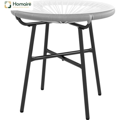 HOMAIRE Rattan Beistelltisch rund mit Glastischplatte Schwarz+Grau für Terrasse und Balkon