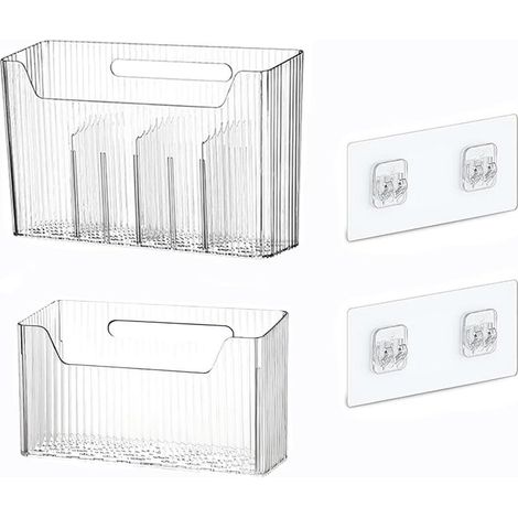 2 Pièces Rangement Autocollantes Porte d'Armoire, Rangement Mural Transparent Cuisine Avec Trou, Adhésive Boîte Rangement Murale, Avec Séparateurs, Adaptées Aux Cuisines, Salles Bain(Grande + Moyenne) (1/5)
