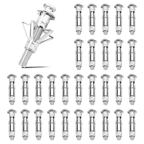 30 Pièces M6 x 37 mm Cheville Métalliques à Expansion, Fixation d'Objets Légers, pour 3-13 mm Plaques de Plâtre Creuses, Murs Creux (M6 x 37 mm) (1/5)