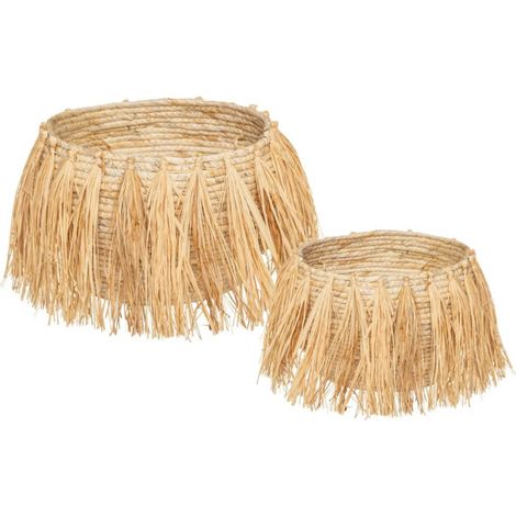 Lot de 2 Paniers à Franges "Safari" 25cm Beige (1/4)