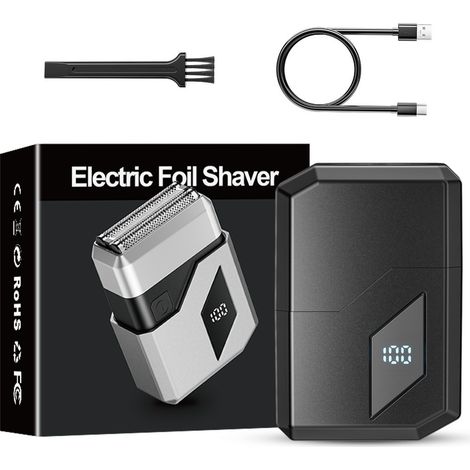 Rasoio elettrico da uomo con display a LED, IPX7, 3 lame flessibili, USB-C, rifinitore per barba impermeabile, rasoio elettrico da viaggio per viso e barba, utilizzabile a secco e sotto la doccia.