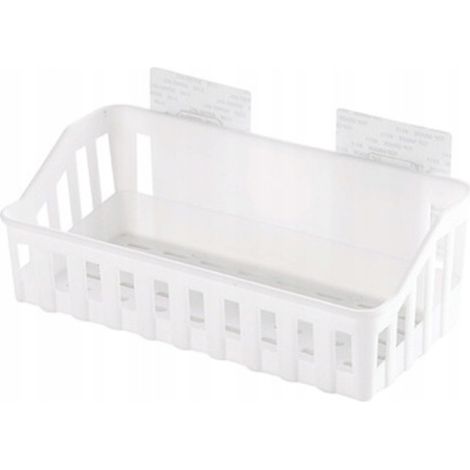Mensola da bagno bianca con potenti ventose, ideale per riporre i cosmetici.