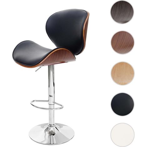 Tabouret Foxrock, chaise de bar, bois courbé desgin rétro - aspect noix, crème (1/5)