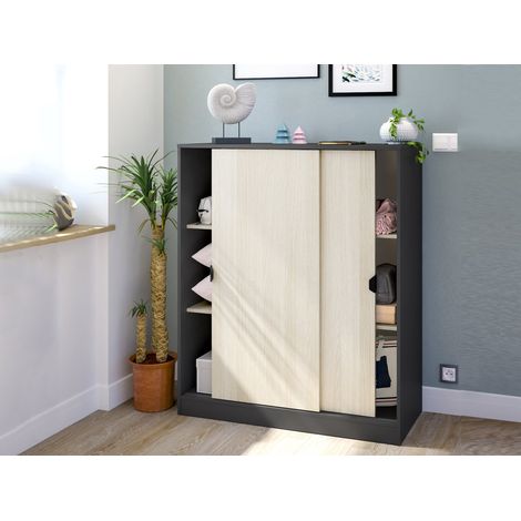 Guardaroba 2 Ante Resana, Armadio Camera da Letto 4 Ripiani, 2 Ante, 40x119h cm Grigio Antracite (1/5)