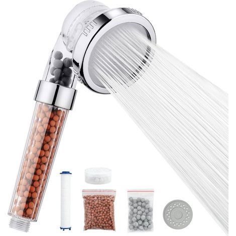 Pommeau de Douche 3 Modes, Haute Pression et Filtration Anticalcaire, Économiseur d'Eau avec Filtre Remplaçable en Coton PP, Douche Puissante et Hygiénique pour Maison, M22025 (1/5)
