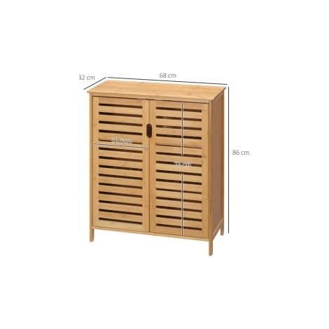 Armoire de salle de bain, meuble d'appoint avec 2 portes à lamelles, 2 étagères intérieures, armoire de rangement en bambou pour salle de bain, salon 68 x 32 x 86 cm Naturel (1/5)