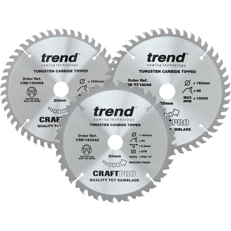 Lames de scie circulaire TCT bois 160 mm, 24/48 dents, 3 pièces