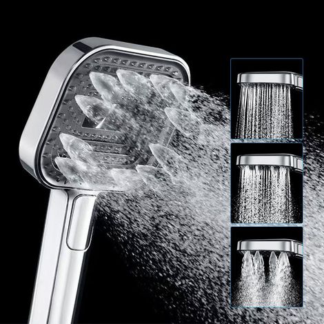 Wassersparender Duschkopf, Anti-Kalk-Handbrause, Silikon in Lebensmittelqualität, Sparsam 43 % – 7,3 l/min, Hochdruck, große Handbrause 135 mm, 3 Strahlarten, Chrom (ohne Schlauch)