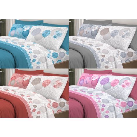 Completo Lenzuola Letto Pensieri Delicati 100% Cotone Dis. Palloncini, misuraPiazza E MezzacoloreRosso (1/3)