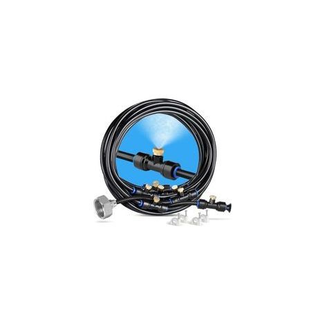Brumisateur Terrasse, 15M Brumisateur Exterieur Pré-assemblé avec 21 Buse et 3/4" Adaptateur en Laiton, Système de Refroidissement pour Patio Jardin (1/4)