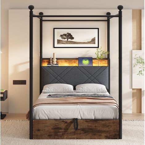 MEUBLIV Cadre de lit 90x190 cm noir – rangement hydraulique sous lit, sans matelas (1/5)