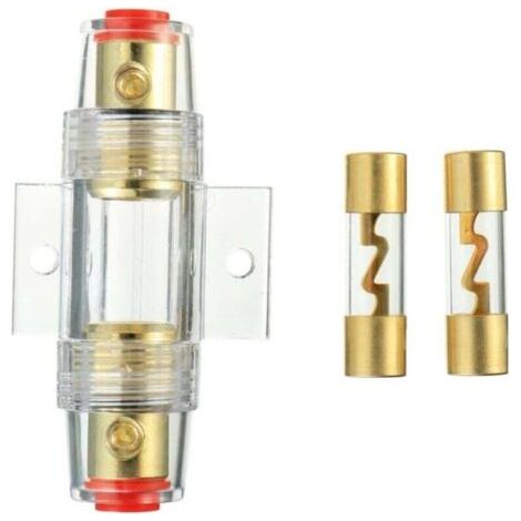 1 AGU Inline-Sicherungshalter mit Goldbeschichtung und 2 AGU Goldglas-Sicherungen 60A für den Sicherheitsschutz von Kfz-Audio-Stromversorgungen (60A)