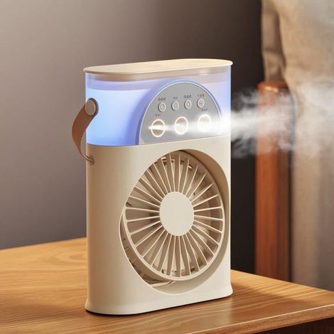 Multifunctional 3-hole portable spray fan, plug-in type, three-speed setting, beige (1/5)