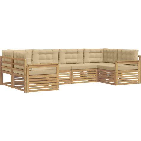 Conjunto de sofás de exterior con cojín 6 pcs y Beige vidaXL