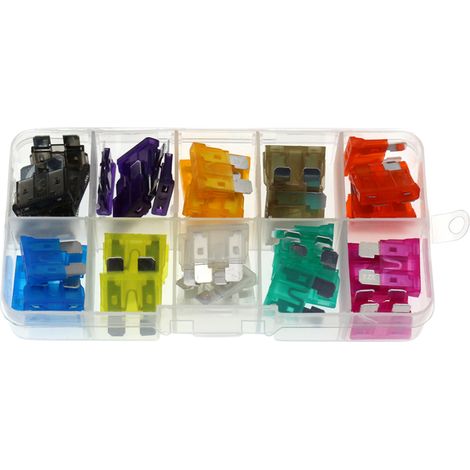 Kit de 50 fusibles de cuchilla surtidos para automóviles en tamaños estándar y mini (2/3/5/7,5/10/15/20/25/30/35 A), para automóviles, autocaravanas, camiones, motocicletas y barcos. (1/5)