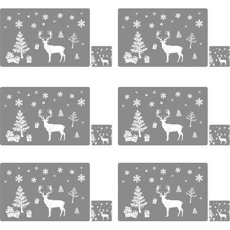 12 pièces (gris) sets de table de Noël en PVC sous-verres ensemble de couverts, napperons lavables résistants à la chaleur en forme de renne de Noël résistants à la chaleur pour la décoration de table