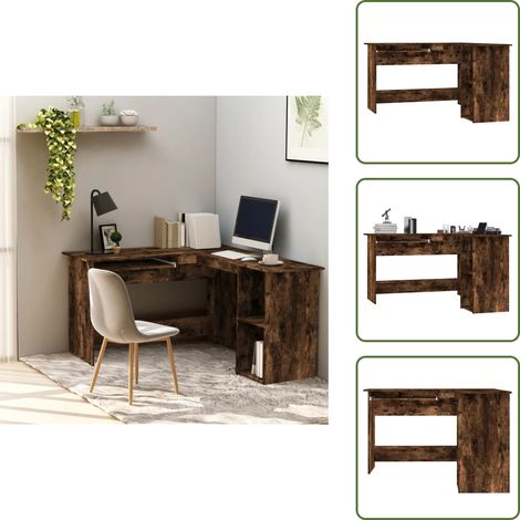 Bureau d'angle chêne fumé 120x140x75 cm bois d'ingénierie - Bureau D'angle - Bureau Moderne - Bureau Design - Bureau Informatique - Meuble De Bureau