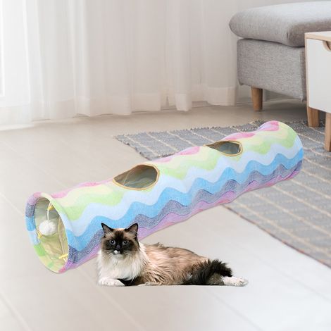 Tunnel pliable en tissu coloré arc-en-ciel, résistant aux griffures, pour chat, jouet de cache-cache. (1/5)