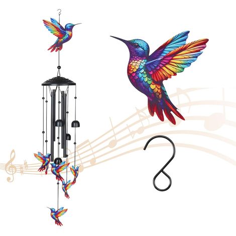 Carillon à Vent Coloré Colibri, Carillon Éolien Décoratif en Métal, Carillon Éolien Musical – Cloche Suspendue pour Jardin, Balcon et Terrasse, Décoration Intérieure et Extérieure(Multicolore) (1/5)